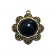 DISPONIBIL 7 BUCATI - PX01A - Pandantiv floare bronz antic cu cabochon negru 35mm