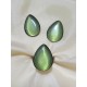 BIJ185I - Set inel si cercei bronz antic cu cabochon cat eye verde crud