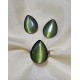 BIJ185J - Set inel si cercei bronz antic cu cabochon cat eye verde olive