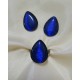 BIJ185L - Set inel si cercei bronz antic cu cabochon cat eye albastru cobalt